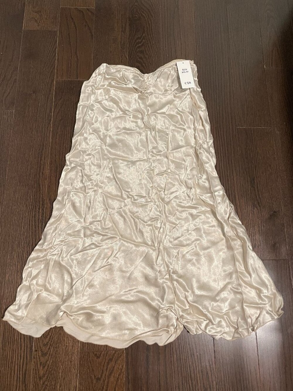 Champagne Satin Midi Skirt
